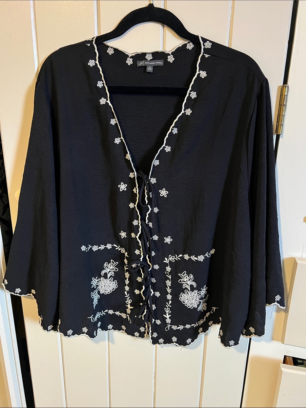 Adrianna Papell Black Tunic with White Floral Embroidery